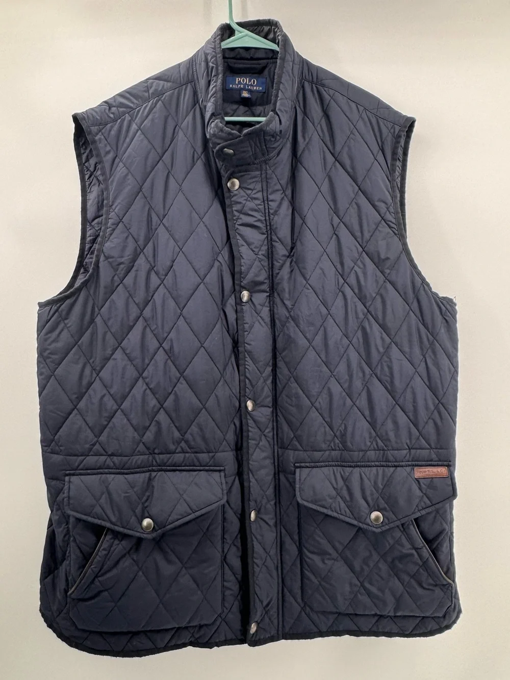 Polo Ralph Lauren Iconic Quilted Vest 2XLT Big Tall Navy Leather Trim